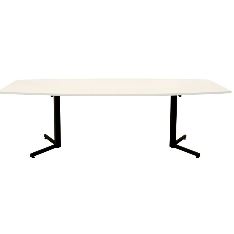 OM Boardroom Table 2.4m White on Black Legs