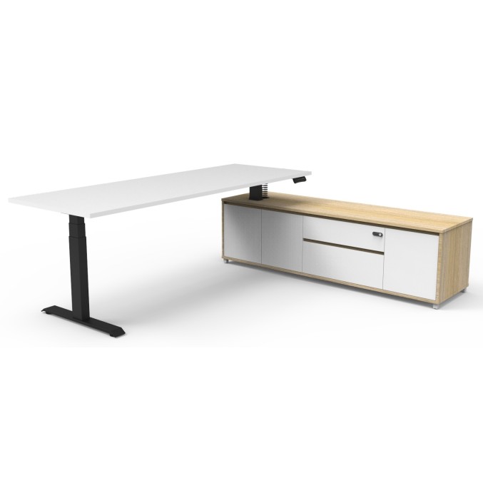 Boost Plus Executive Electric Height Adjustable Desk with Side Cabinet (Square Leg)