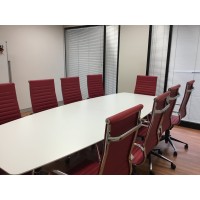 Potenza Boardroom Table 3 Metre White with Eames Replica Chairs Red