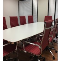 Potenza Boardroom Table 3 Metre White with Eames Replica Chairs Red