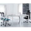 Vogue Executive Chair - White Frame Blue Seat Mid Back Mesh Ergonomic 