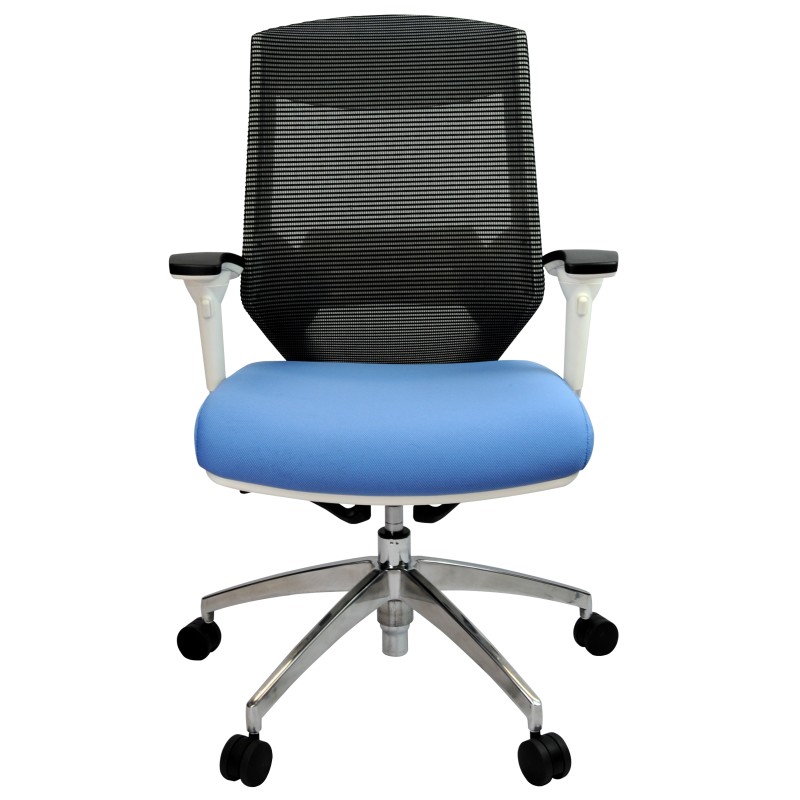 Vogue Executive Chair - White Frame Blue Seat Mid Back Mesh Ergonomic 