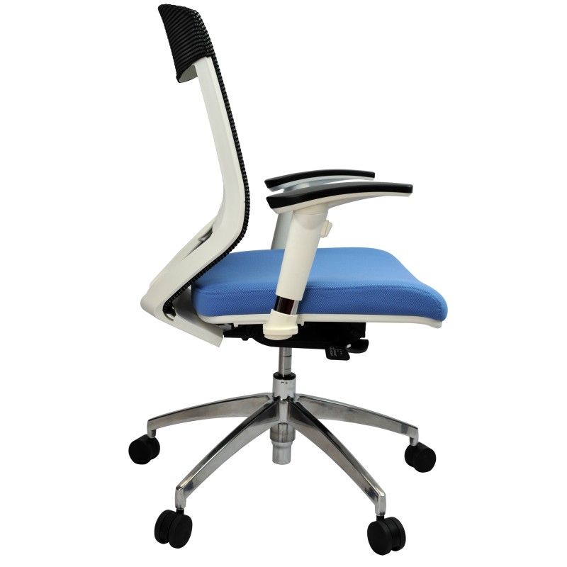 Vogue Executive Chair - White Frame Blue Seat Mid Back Mesh Ergonomic 