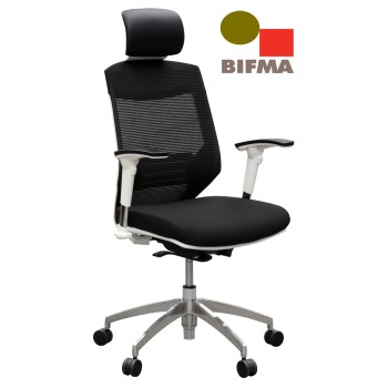 Vogue Executive Chair - White Frame Black Seat High Back Mesh Ergonomic 