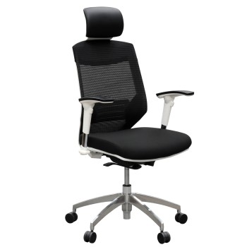 Vogue Executive Chair - White Frame Black Seat High Back Mesh Ergonomic 