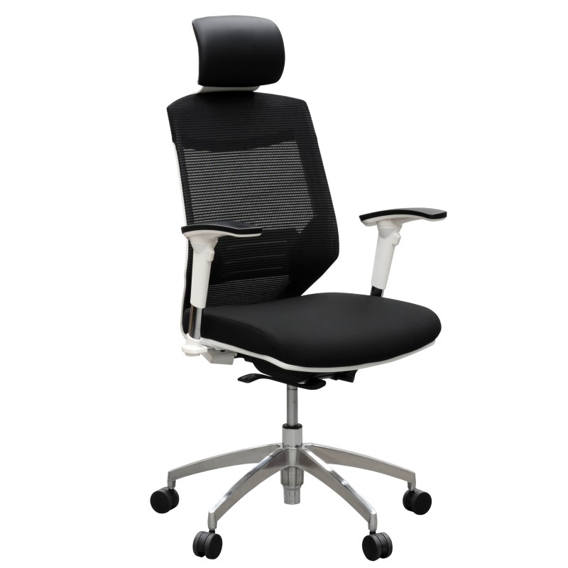 Vogue Executive Chair - White Frame Black Seat High Back Mesh Ergonomic 