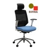 Vogue Executive Chair - White Frame Blue Seat High Back Mesh Ergonomic 