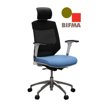 Vogue Executive Chair - White Frame Blue Seat High Back Mesh Ergonomic 
