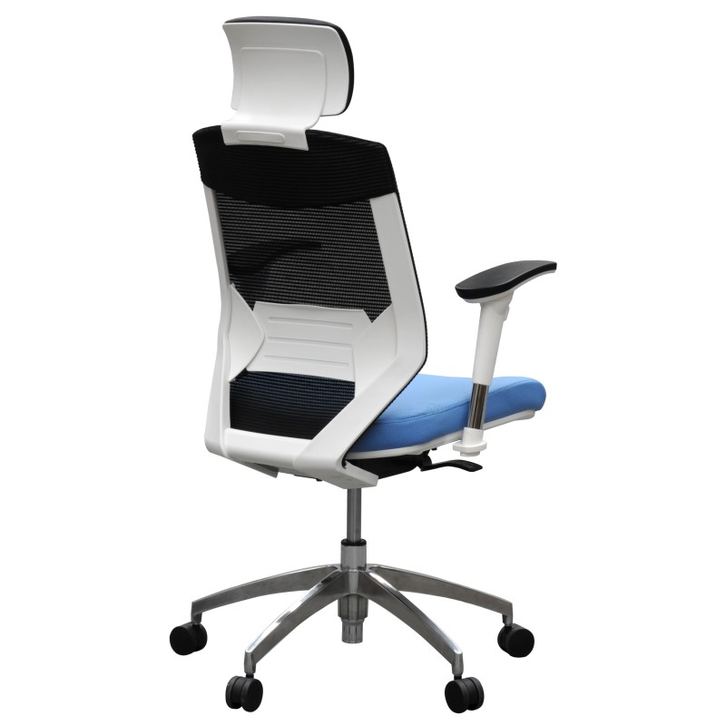 Vogue Executive Chair - White Frame Blue Seat High Back Mesh Ergonomic 