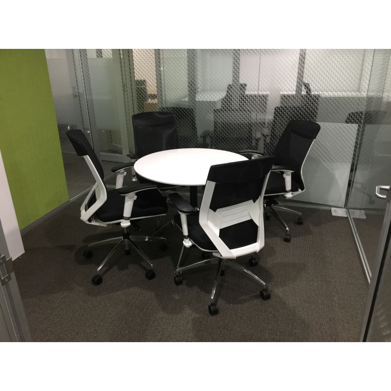 Vogue Executive Chair - White Frame Black Seat Mid Back Mesh Ergonomic 