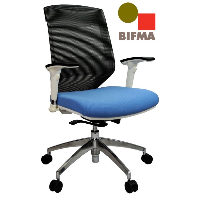Vogue Executive Chair - White Frame Blue Seat Mid Back Mesh Ergonomic 