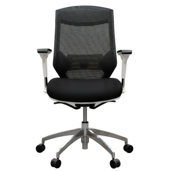 Vogue Executive Chair - White Frame Blue Seat Mid Back Mesh Ergonomic 