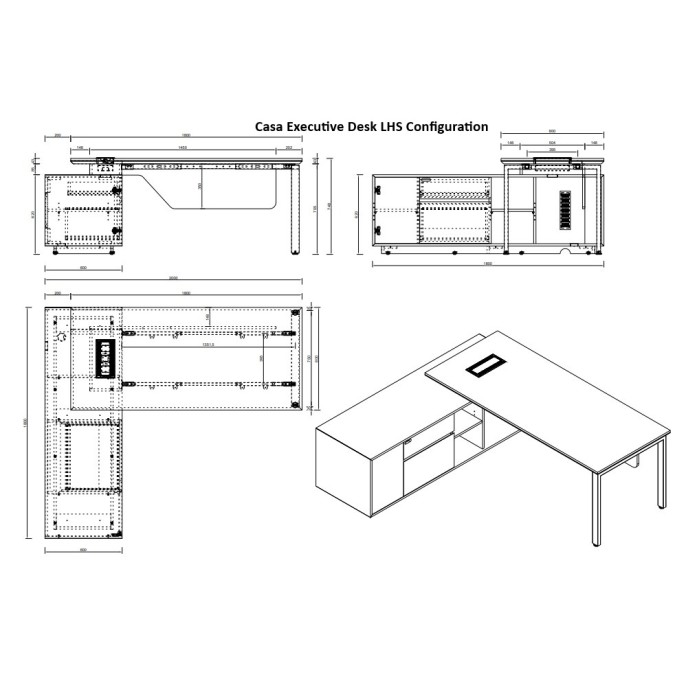 Casa Executive Desk with Side Cabinet - Choice of Legs