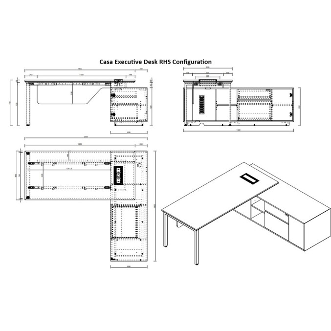 Casa Executive Desk with Side Cabinet - Choice of Legs