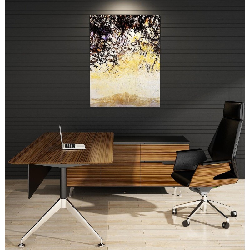 Novara Executive Desk in Zebrano Wood Veneer with Cabinet Return