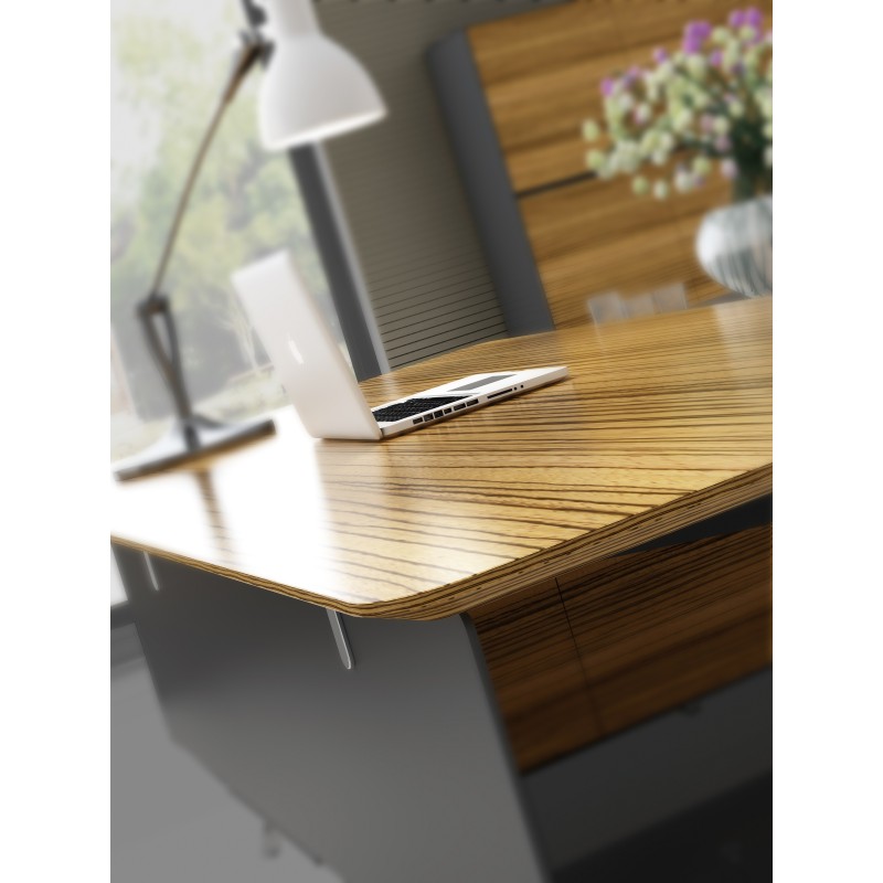 Novara Executive Desk in Zebrano Wood Veneer with Cabinet Return