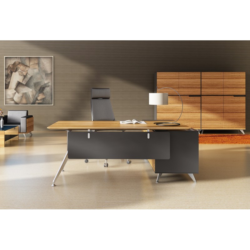 Novara Executive Desk in Zebrano Wood Veneer with Cabinet Return