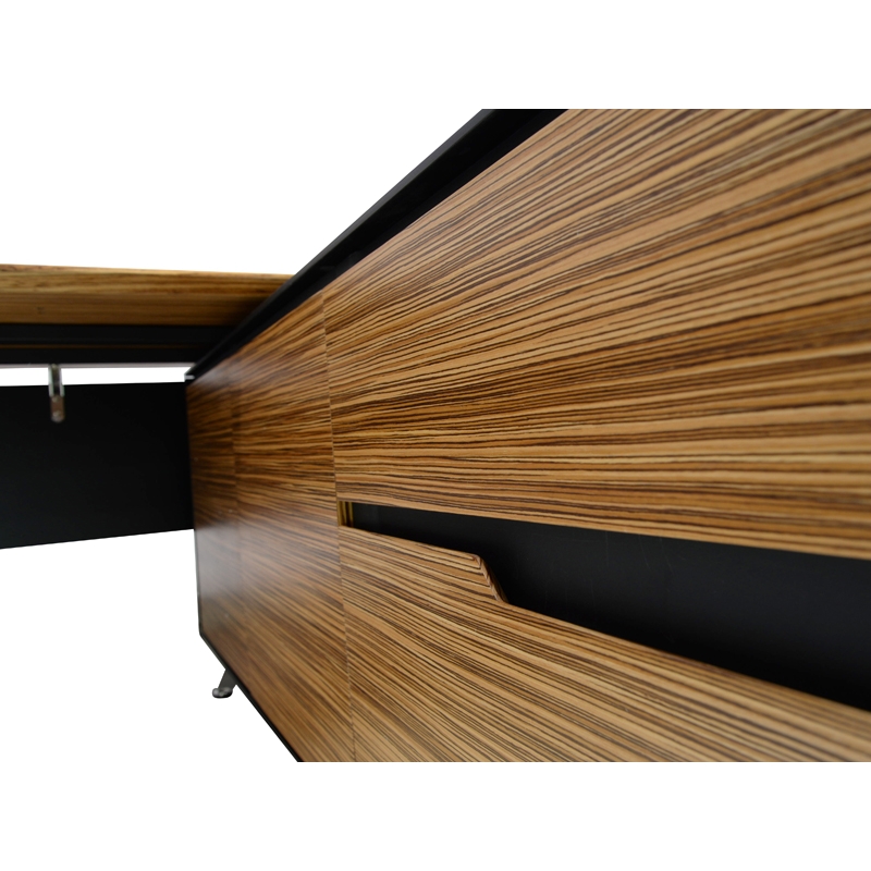Novara Executive Desk in Zebrano Wood Veneer with Cabinet Return