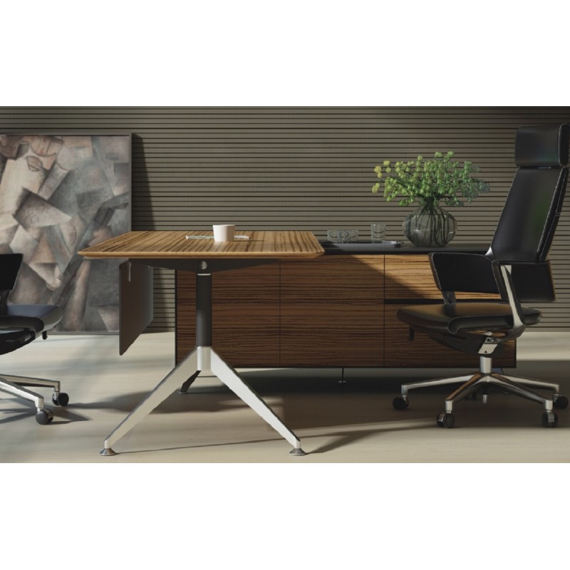 Novara Executive Desk in Zebrano Wood Veneer with Cabinet Return