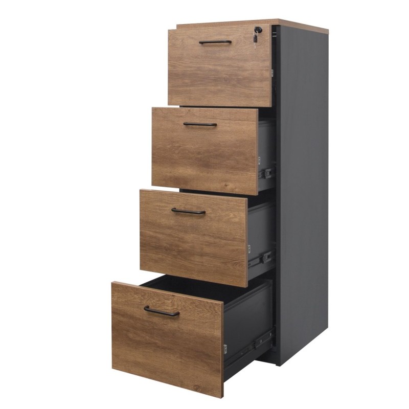 Filing Cabinet - 4 Drawer Walnut and Graphite