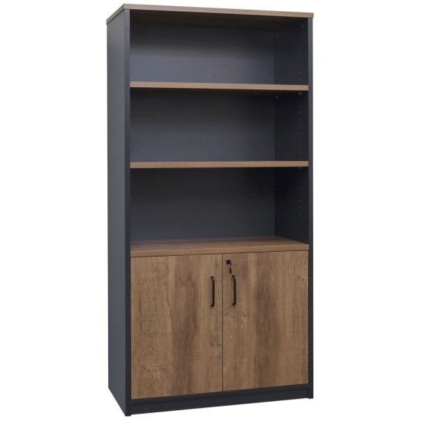 Cabinet Half Doors Lockable - Walnut and Graphite