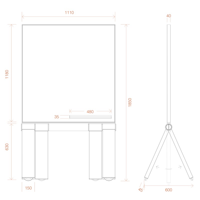 BUZZ Double Sided  Mobile Porcelain Whiteboard