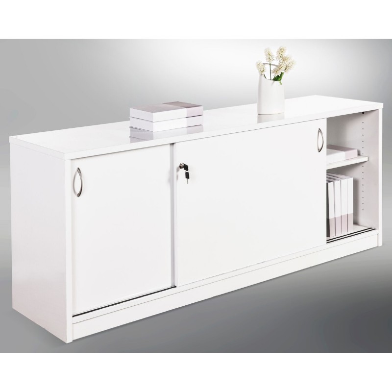 Reception Counter Credenza Sliding Door Gloss White