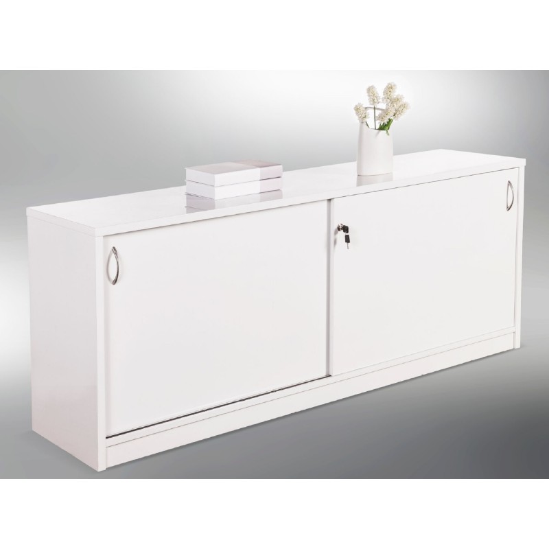 Reception Counter Credenza Sliding Door Gloss White
