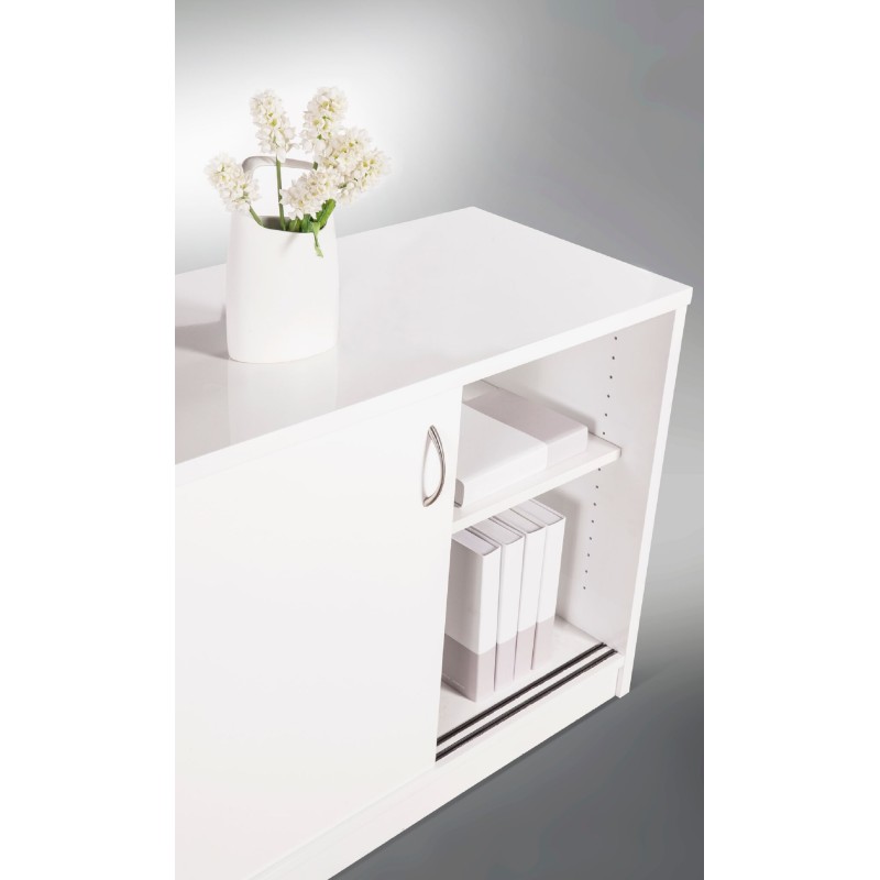 Reception Counter Credenza Sliding Door Gloss White