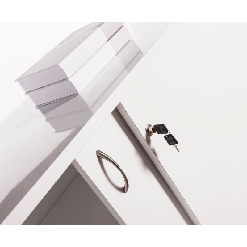 Reception Counter Credenza Sliding Door Gloss White
