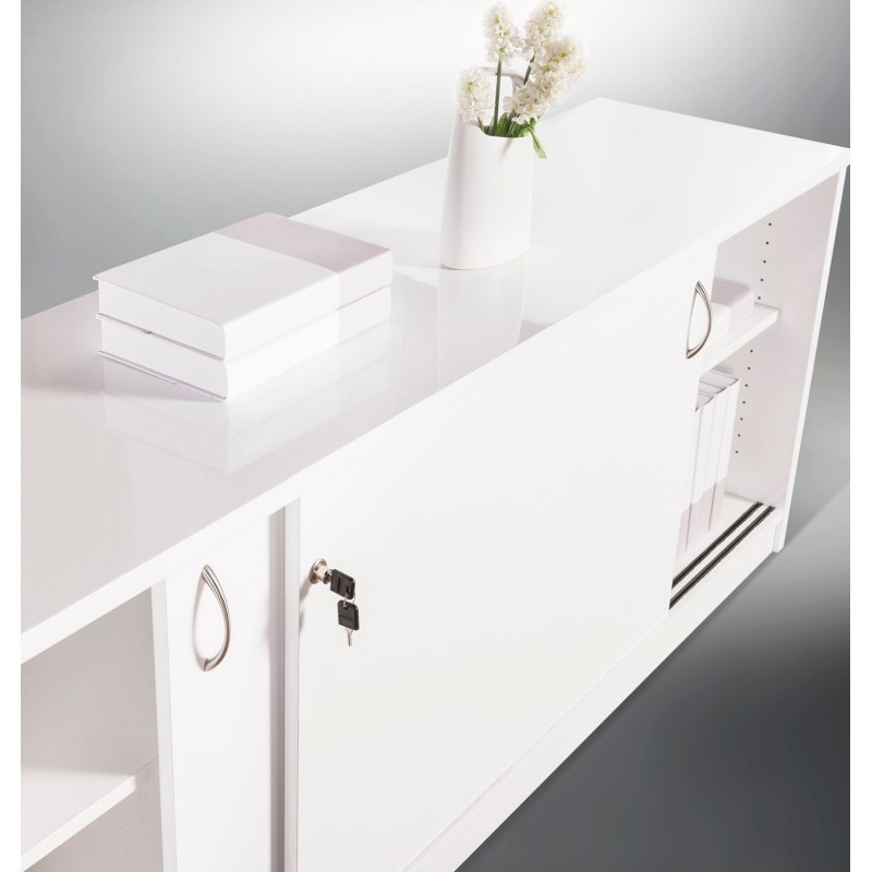 Reception Counter Credenza Sliding Door Gloss White