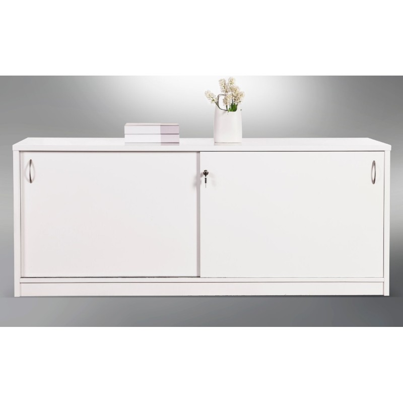 Reception Counter Credenza Sliding Door Gloss White