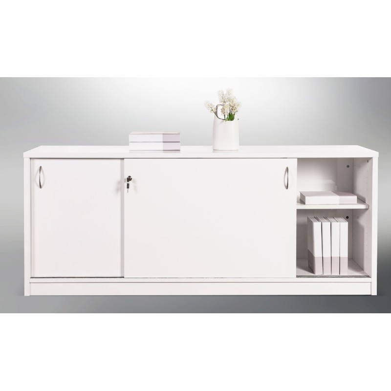 Reception Counter Credenza Sliding Door Gloss White