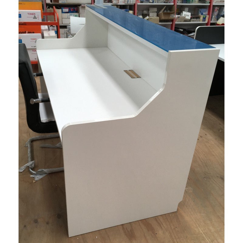 Roma Glass Reception Desk Blue & White