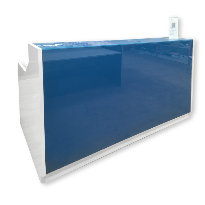 Roma Glass Reception Desk Blue & White