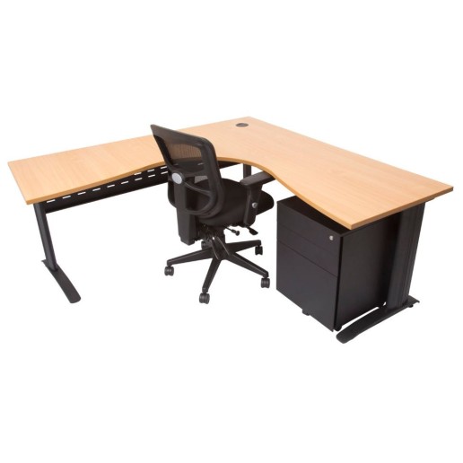 Rapid Span Corner Workstation - Beech Top with Choice of Bases